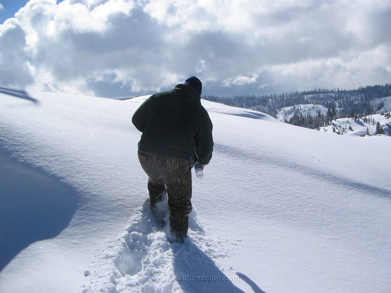 073. Larry hiking up to his imaginary deck..jpg